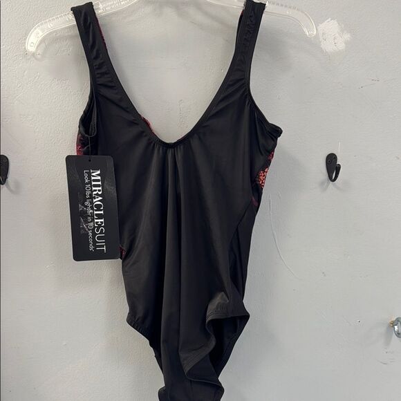Miraclesuit Pink and Black One Piece Swimsuit Floral V-Neck - Picture 2 of 6